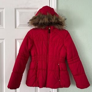 Girls Full Zip Faux Fur Lined Hoodie, Red M (10/12)